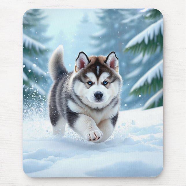 Malamute Pup in the Snow Mousepad (Vorne)