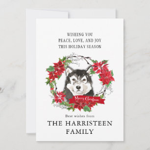 Malamute Watercolor Alaskan Poinsettia Weihnachten