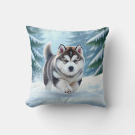 Malamute-Welpe im Schnee Kissen