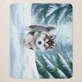Malamute-Welpe im Schnee Sherpadecke
