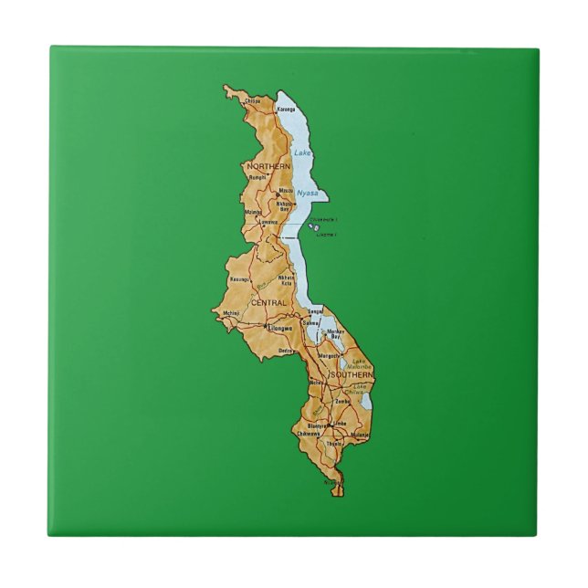 Malawi-Karten-Fliese Fliese (Vorderseite)