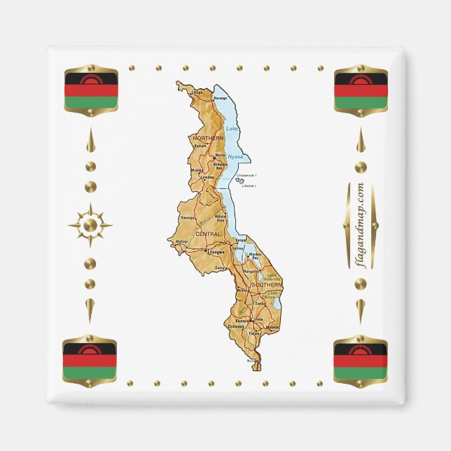 Malawi Map + Flags Magnet (Vorne)