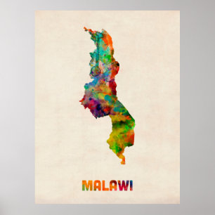 Malawi Watercolor Karte Poster