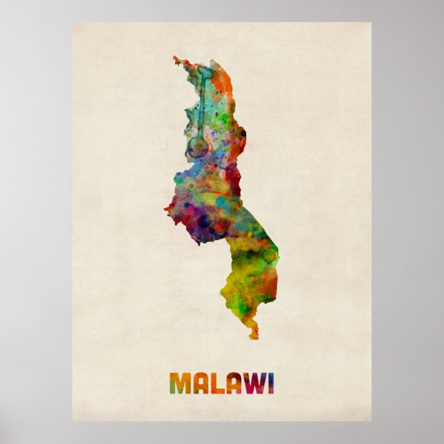 Malawi Watercolor Karte Poster (Vorne)