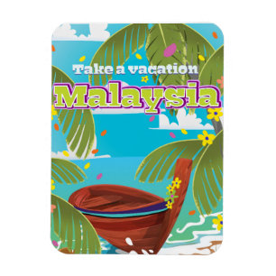 Malaysia Cartoon Reiseplakatkunst. Magnet