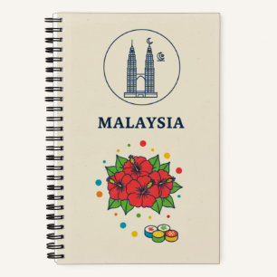 Malaysia-Erbe & Hibiskus-Blüten-Fotoarchiv  Notizbuch