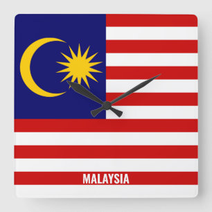 Malaysia Flag Dazzzling Patriotic Quadratische Wanduhr