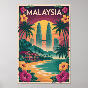 Malaysia Landschaft Illustration Reise Kunst Vinta Poster