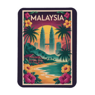 Malaysia Landschaftsillustration Reise Kunst Vinta Magnet