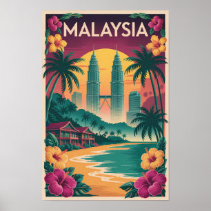 Malaysia Landschaftsillustration Reise Kunst Vinta Poster