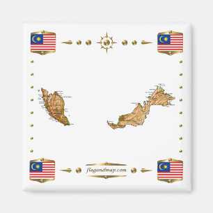 Malaysia Map + Flags Magnet