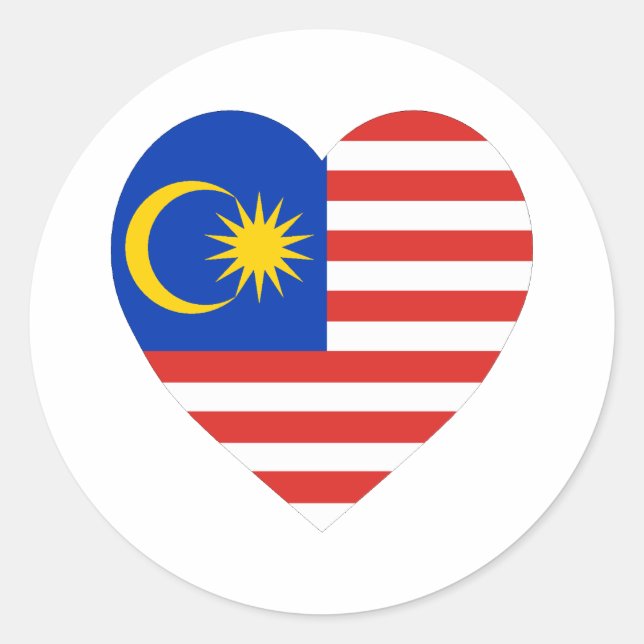 Malaysias Flaggenherz Runder Aufkleber (Vorderseite)