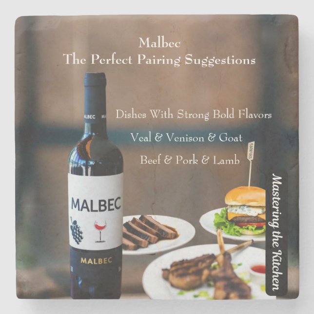 Malbec-Wein-Paarungsführer/Die Küche meistern Steinuntersetzer (Vorderseite)