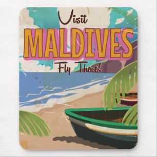 Maldiven-Insel-Vintage-Reiseposter-Kunst. Mousepad