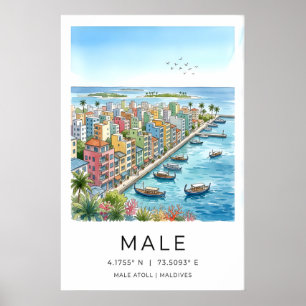 Maldiven-Reiseplakat, illustrierte Stadtansicht Poster