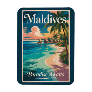 Maldiven-Strand-Illustration Reise Kunst Vintage Magnet