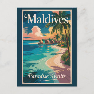 Maldiven-Strand-Illustration Reise Kunst Vintage Postkarte