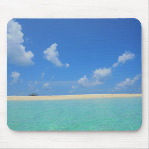 Maldives Blue Sea Sky White Clouds Sand Template Mousepad