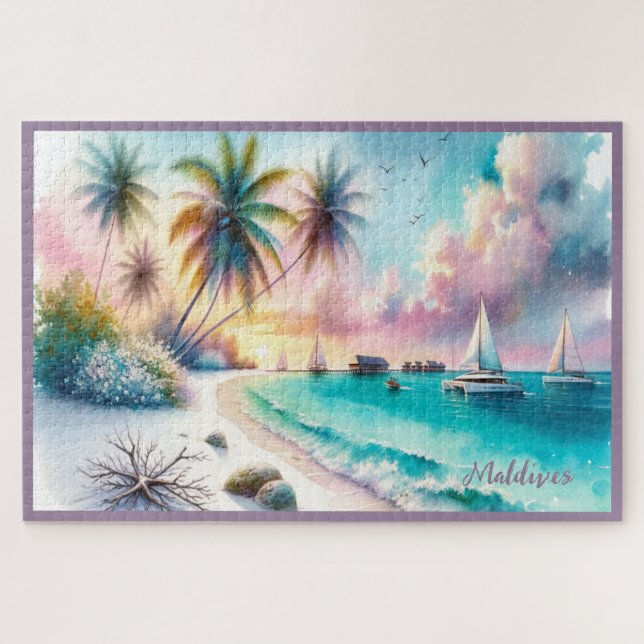 Maldives Luxus Sketch Wasserfarbe | (Horizontal)