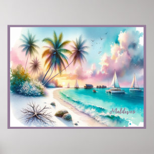 Maldives Luxus Sketch Wasserfarbe   Poster