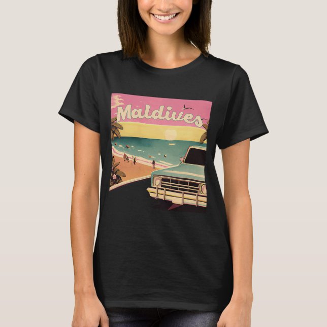 Maldives Retro Beach Urlaub Souvenir Maldives Su T-Shirt (Vorderseite)