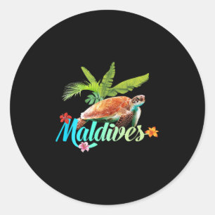Maldives Sea Turtle Hibisken Island Geschenk Stran Runder Aufkleber