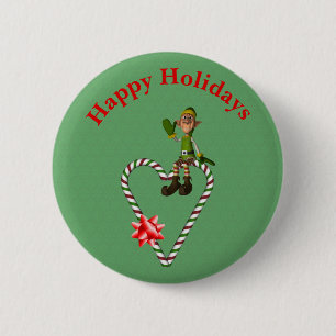 Male Elf Candy Cane Herz Weihnachtsfeiertag Button