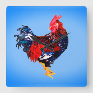 male gallinaceous ,rooster quadratische wanduhr