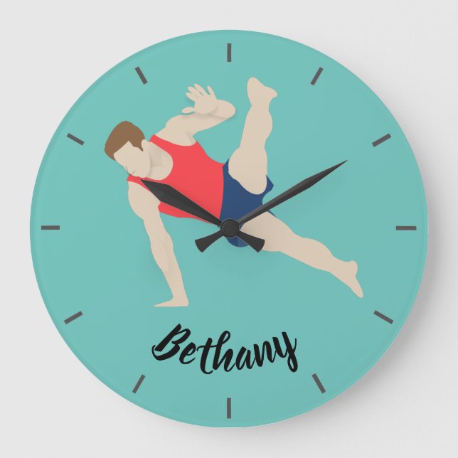 Male Gymnast Große Wanduhr (Vorderseite)