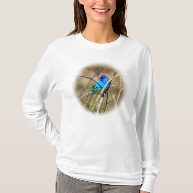 Male Indigo Bunting Songbird L/S T-Shirt (Vorderseite)