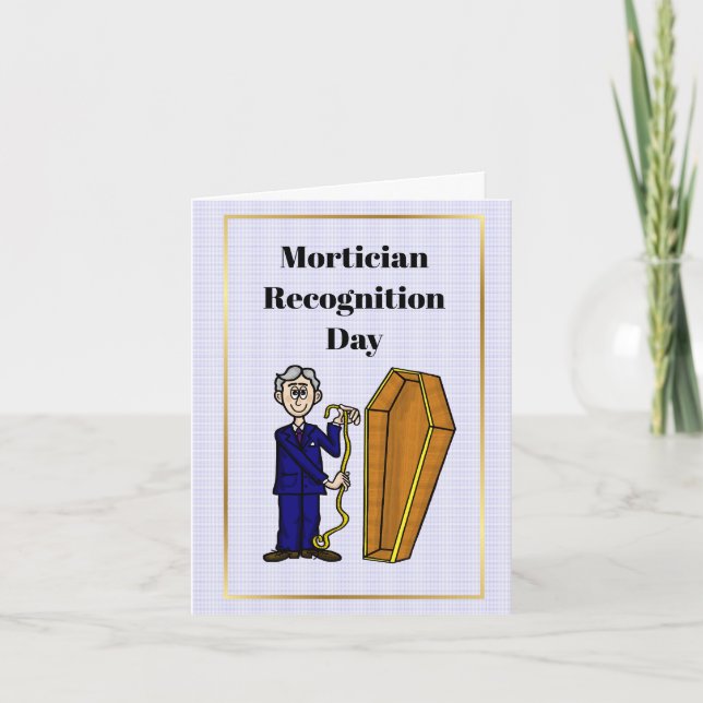 Male Mortician Measuring Coffin Grußkarte Karte (Vorderseite)