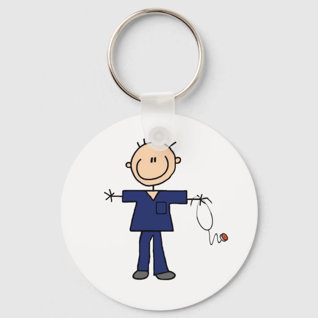 Male Stick Figure Nurse - Blue Schlüsselanhänger (Vorderseite)