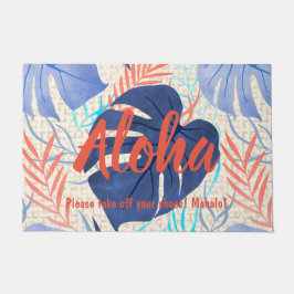 Maleah Monstera Tropical Hawaiian Watercolor- Blau Fußmatte