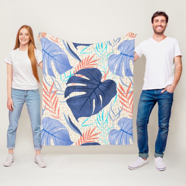 Maleah Monstera Tropical Hawaiian Watercolor Fleecedecke (Beispiel)