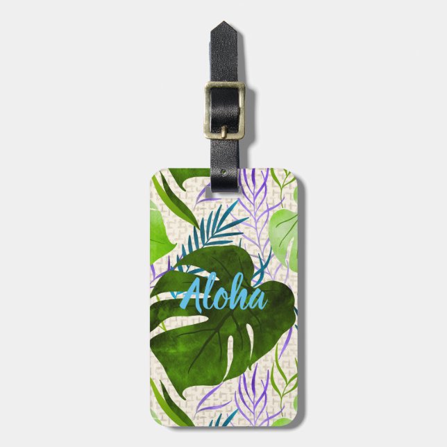 Maleah Monstera Tropical Hawaiian Watercolor-Green Gepäckanhänger (Vorderseite vertikal)