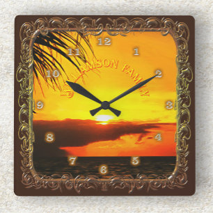Malecon Sonnenuntergang 2441 Familie Quadratische Wanduhr