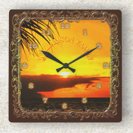 Malecon Sunset 2441 Quadratische Wanduhr