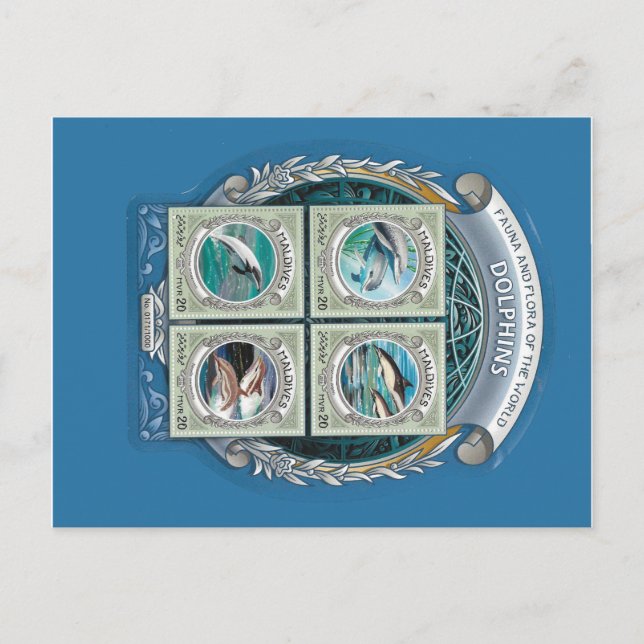 Malediven Briefmarke Delphine Postkarte (Vorderseite)
