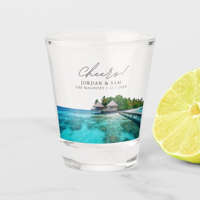 Malediven Foto Gastgeschenk Hochzeit Cheats Shot G Schnapsglas (Vorderseite)
