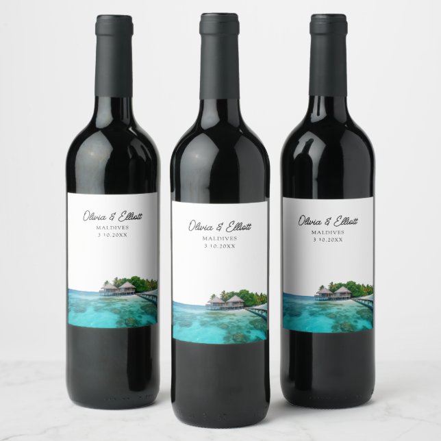 Malediven Foto Wedding Wine Label Weinetikett (Flaschen)