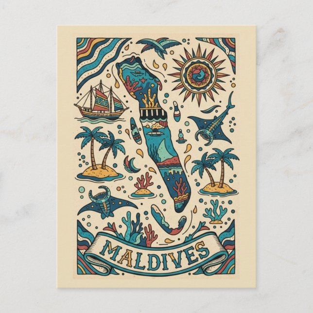 Malediven Indischer Ozean Postkarte (Vorderseite)