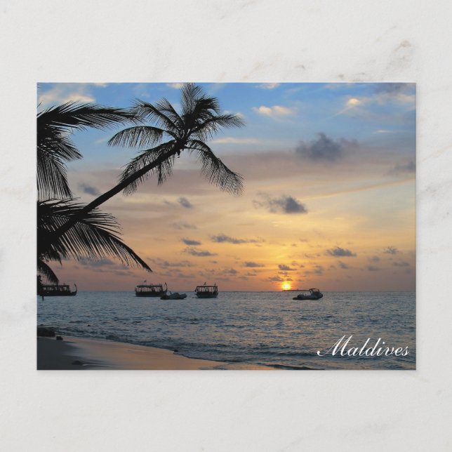 Malediven - Insel Kandoludu bei Sonnenuntergang Po Postkarte (Vorderseite)