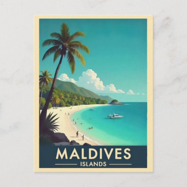 Malediven Inseln Vintag Beach Travel Postkarte (Vorderseite)