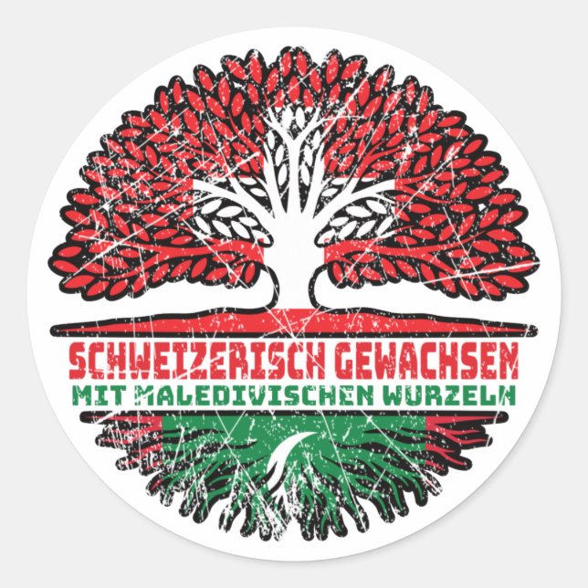 Malediven Maledivisch Schweizer Schweiz Baum Runder Aufkleber (Vorderseite)