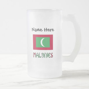 Malediven Maledivische Flagge Schwarz Personalisie Mattglas Bierglas