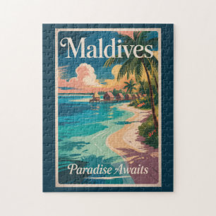 Malediven-Strand-Illustration Reise Kunst Vintage