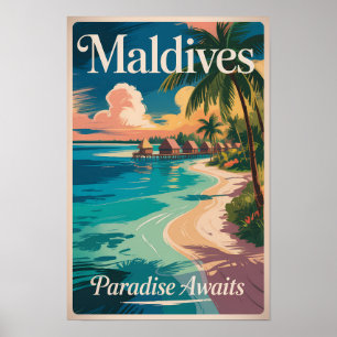 Malediven-Strand-Illustration Reise Kunst Vintage Poster