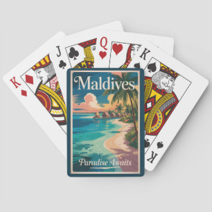 Malediven Strand Illustration Reise Kunst Vintage Spielkarten