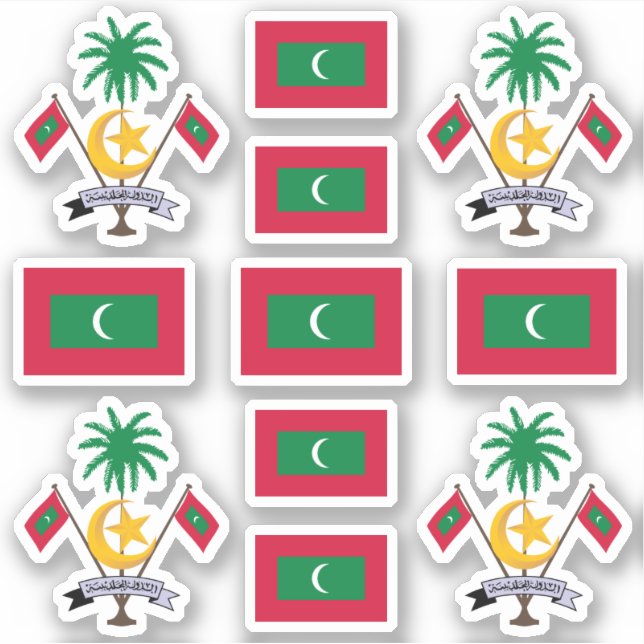 Maledivische Staatssymbole/Wappen und Fahne Aufkleber (Vorderseite)