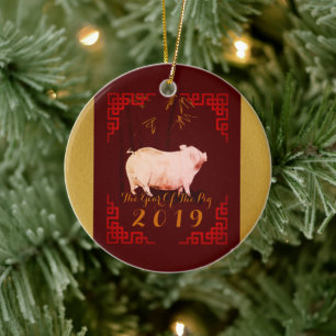 Malen Bambus Chinesischer Rahmen Pig Jahr 2019 Run Keramik Ornament